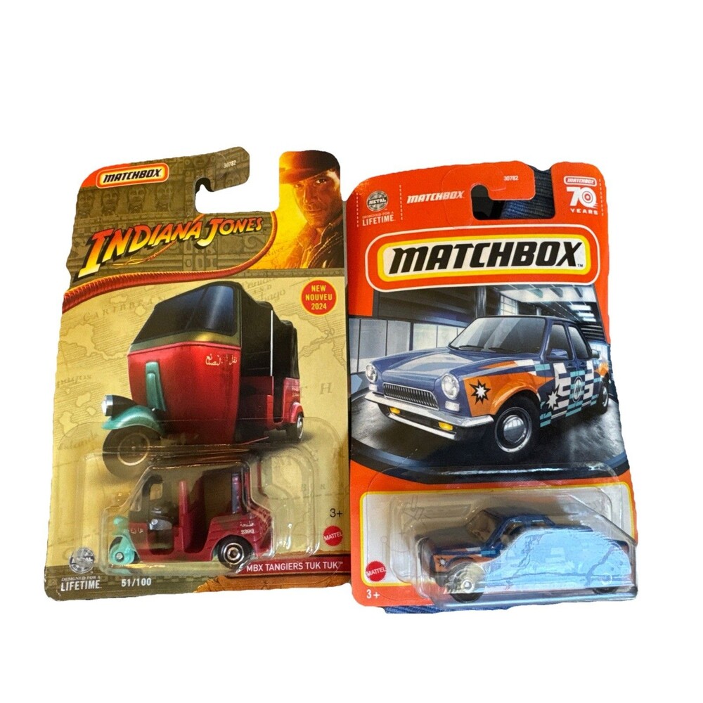 Matchbox Lot of 2 Indiana Jones Tuk Tuk 70 Years Car Diecast New Sealed